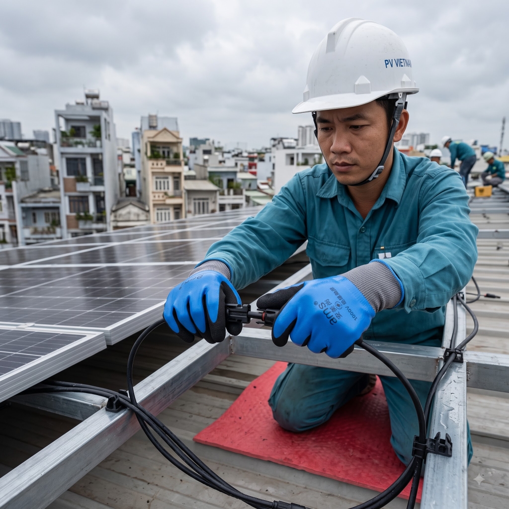 适用于太阳能电工、监控摄像头安装维修人员及照明设备维修电工的1000V低漏电流绝缘手套 găng tay cách điện