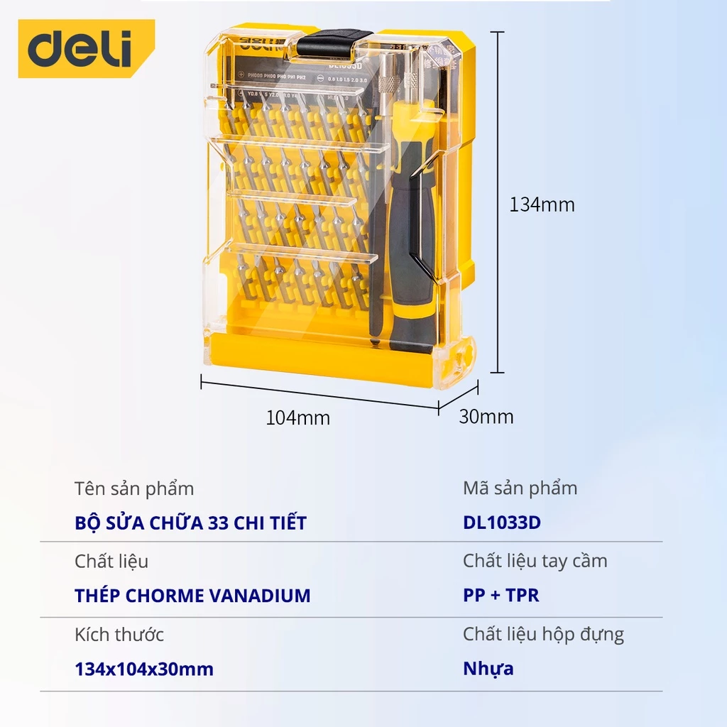 Bộ Tua Vít Đầu Nhỏ Sửa Chữa Đa Chức Năng Deli – 30 Đầu Vít Cao Cấp Chất Liệu Siêu Bền, Thiết Kế Gọn Nhẹ Tinh Tế
