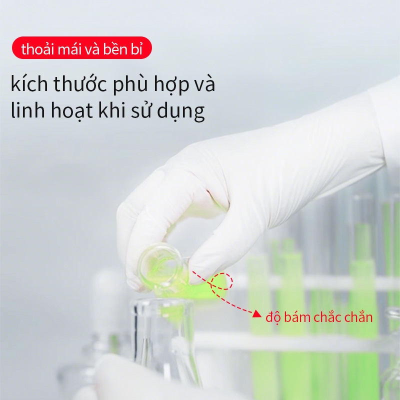 Găng tay nitrile dùng một lần màu trắng, quy cách A5208 (Thương hiệu AMS, hộp 100 cái)