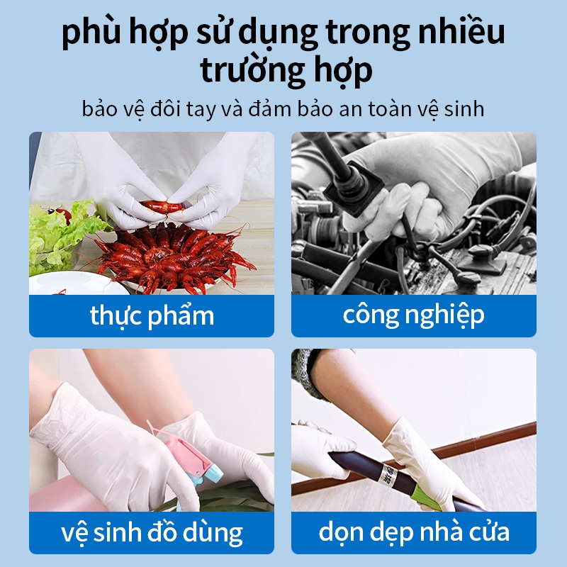 Găng tay nitrile dùng một lần màu trắng, quy cách A5208 (Thương hiệu AMS, hộp 100 cái)