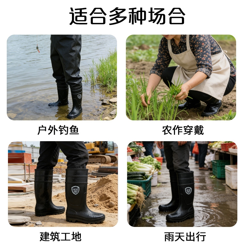 安美尚（ams）雨鞋男士雨靴 耐酸碱 水鞋长高筒不易滑成人加厚防水胶鞋下雨天户外工作鞋耐磨女士PVC水靴黑色 Ủng