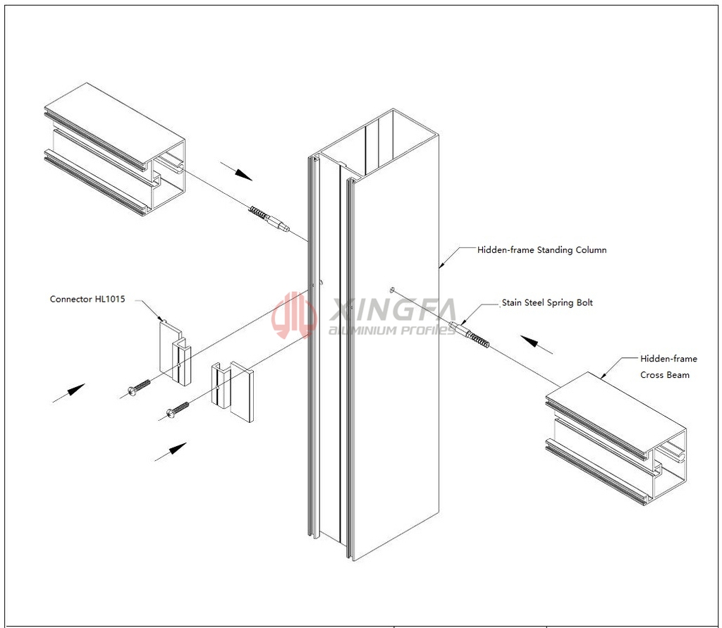 Glazed Curtain Wall with Vertical Exposed&Horizontal Hidden Frame - Xingfa