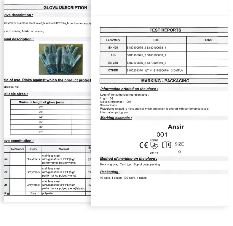 AMS 1706 316L Stainless Steel Cut Resistant Work Gloves level A9