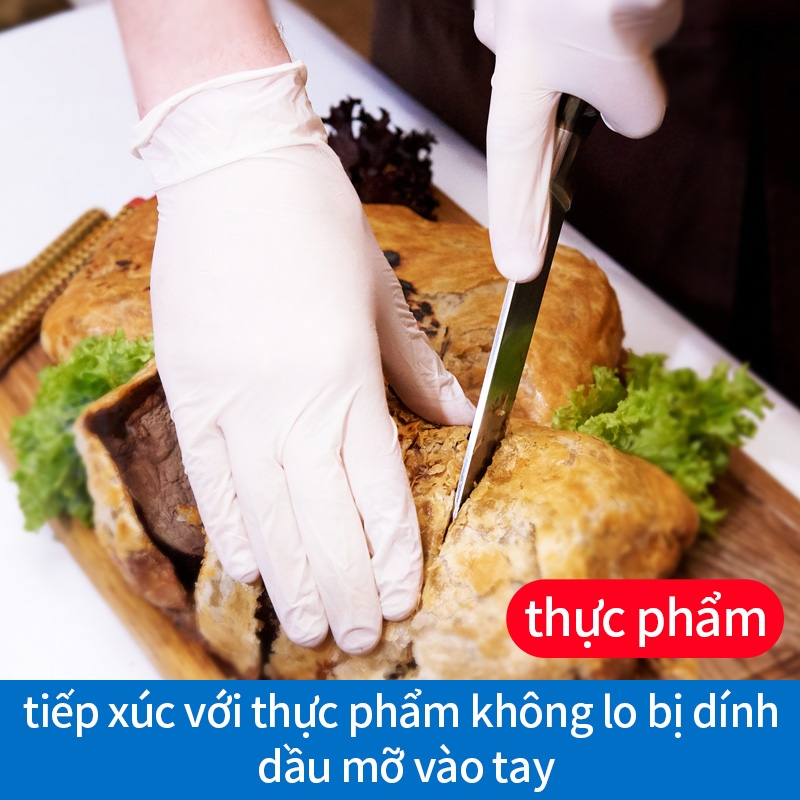 Găng tay dùng một lần nitrile 4gram cho thực phẩm trắng/lam( hộp 100 cái. 9 inch)