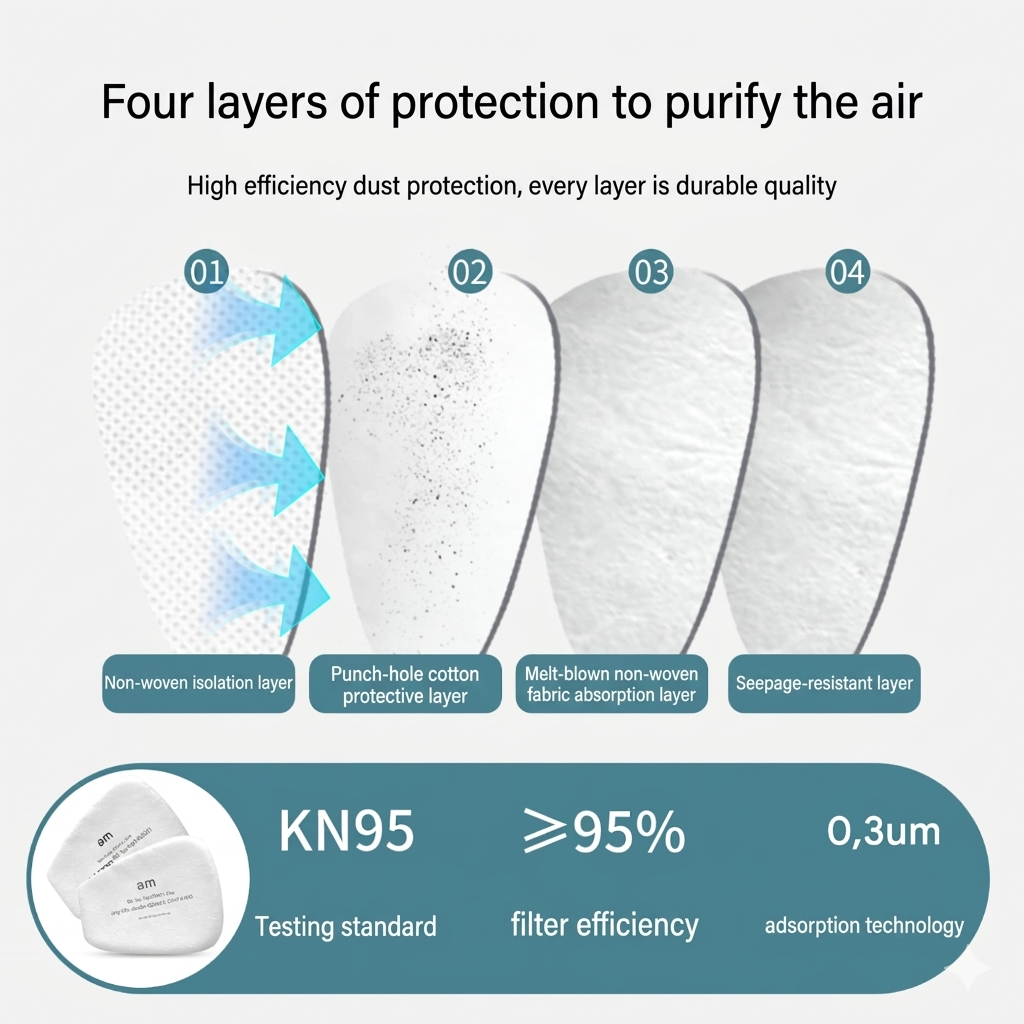 KN95 dust filter (AMS KN95 filter pad for dual-cartridge respirator model A8501) EN149 QCVN12