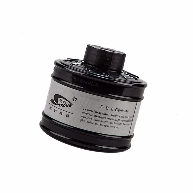 The P-B-2 type gas respirator filter canister is a 40mm threaded air-purifying cartridge designed to protect against specific inorganic gases and vapors