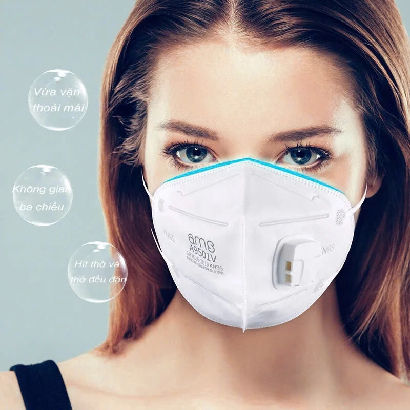 Khẩu trang lọc bụi KN95 AMS A9501V (5 lớp. đeo tai. có van. hộp 25 chiếc)