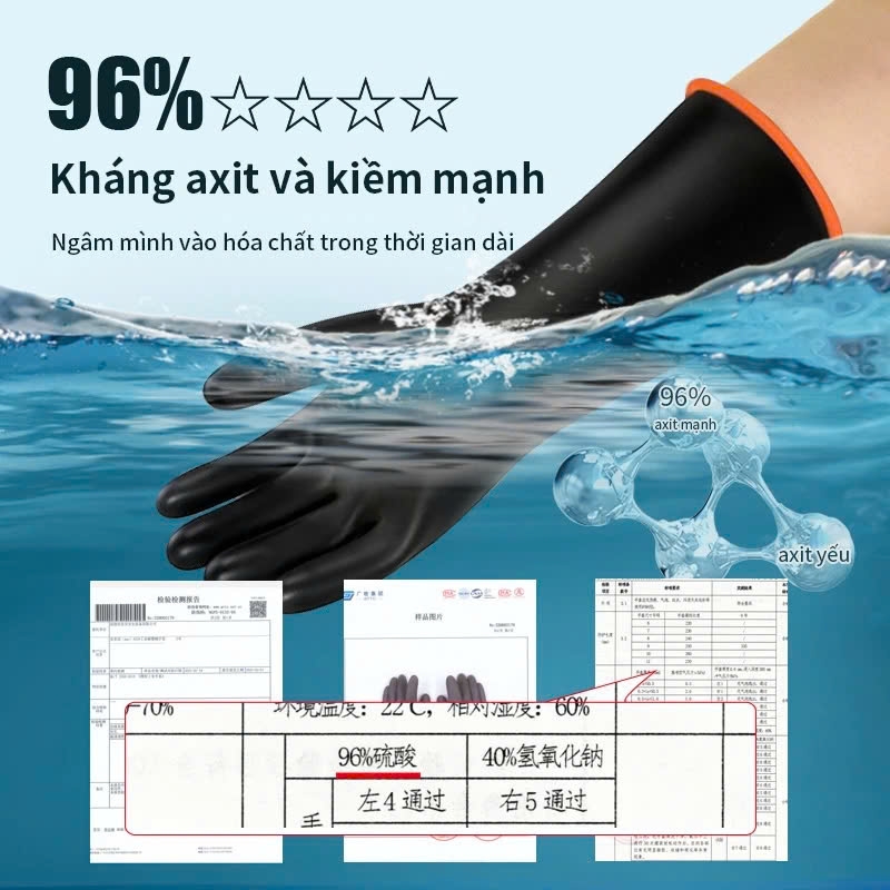 Găng tay cao su chống axit và kiềm hóa chất thương hiệu AMS 35cm, 45cm, 55cm