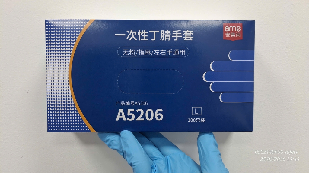Găng tay dùng 1 lần AMS A5206 (4g, 9 Inch, Nhám Đầu Ngón) cho điện tử, phòng sạch, sơn, in ấn