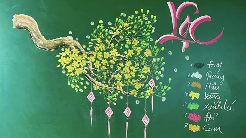 Bảng từ xanh trang trí tết siêu đẹp