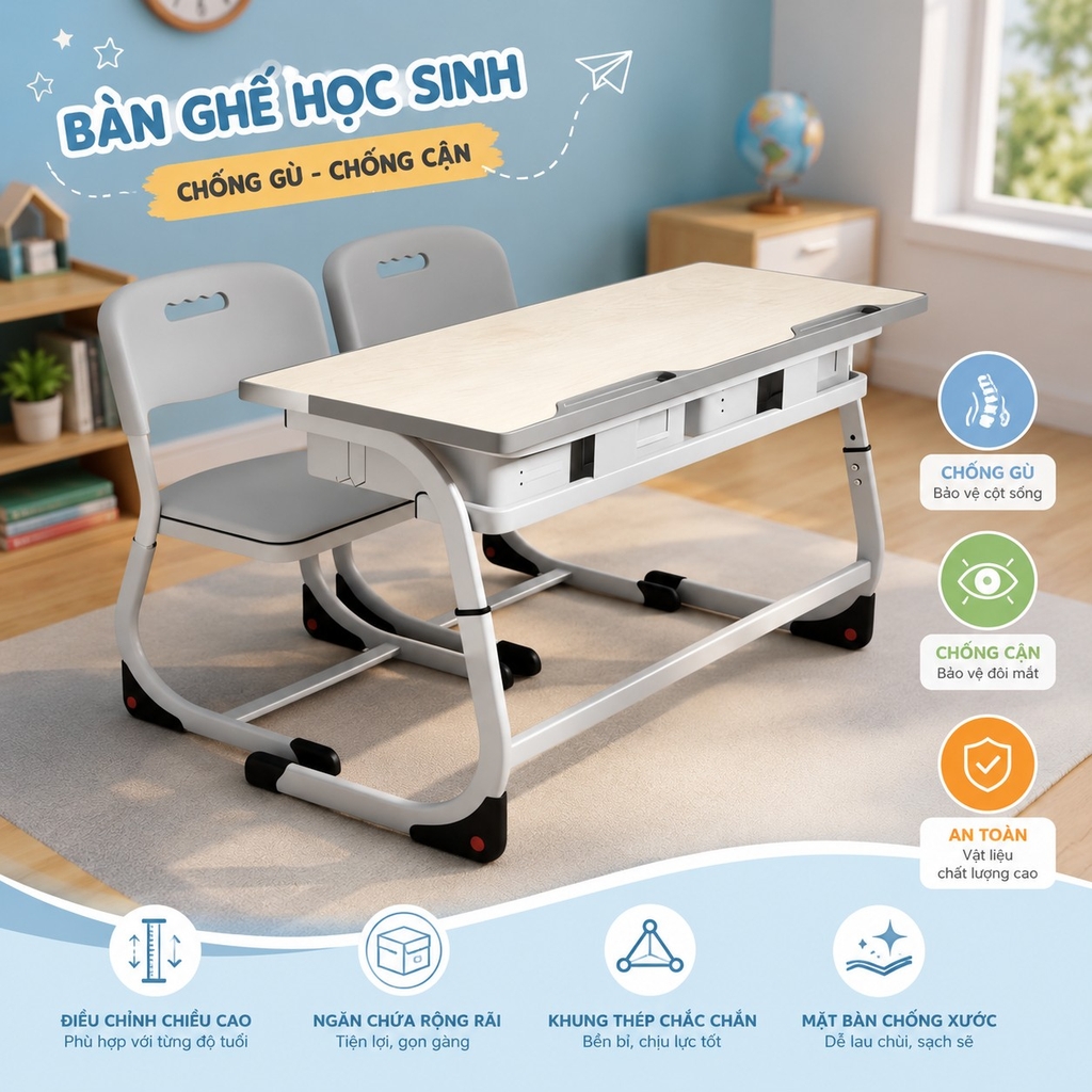 Bảng tốt sản xuất bàn ghế học sinh đạt chuẩn chất lượng