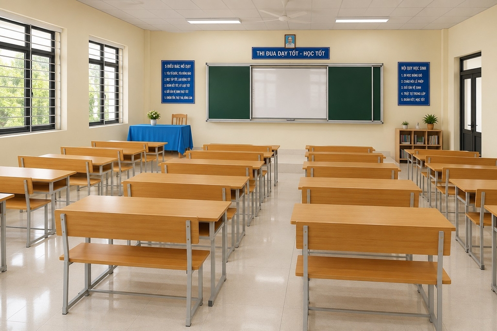 Bàn ghế đôi có tựa lưng cho học sinh tiểu học