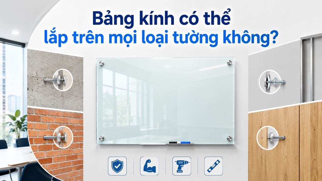 Bảng kính có thể lắp trên mọi loại tường không?