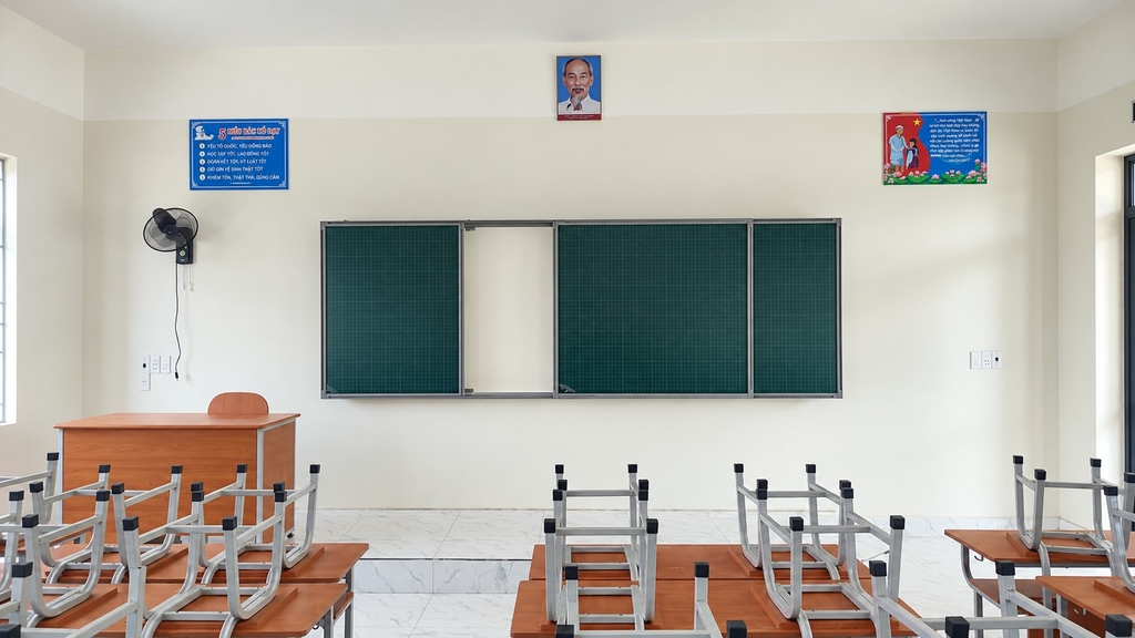 Hoàn thiện lắp đặt bảng trượt ngang tại trường Vụ Bản - Nam Định