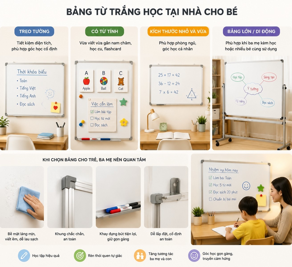 Bảng từ trắng học tại nhà cho con