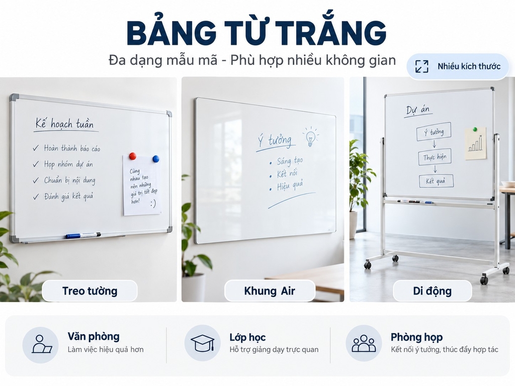 Bảng tốt cung cấp bảng từ trắng đa dạng mẫu mã, đủ kích thước