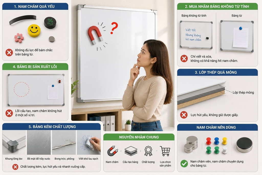 Vì sao bảng từ không gắn được nam châm