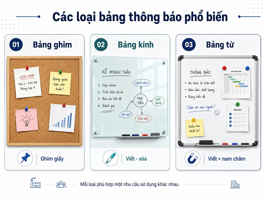 Các loại bảng thông báo phổ biến