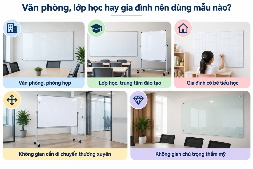 Mẫu bảng trắng viết bút lông phù hợp với không gian của bạn