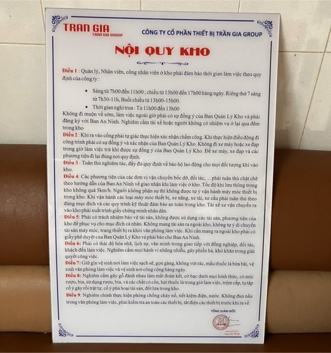 Mẫu bảng treo nội quy công ty