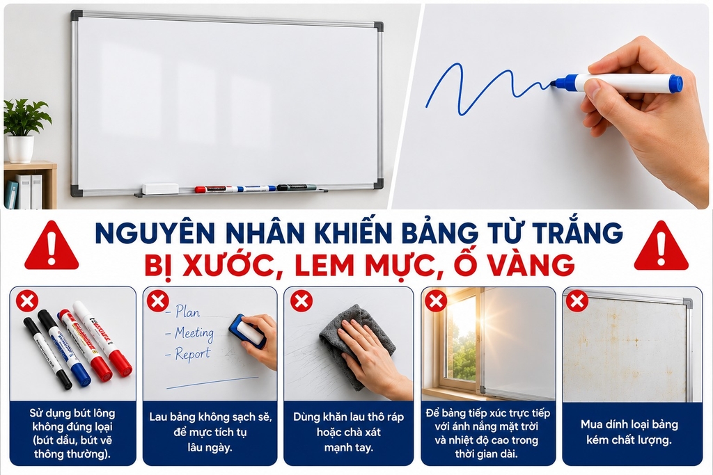 Nguyên nhân bảng từ trắng xuống cấp