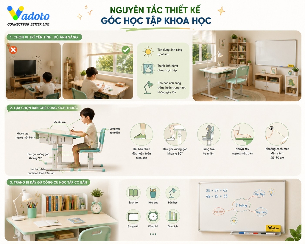 Nguyên tắc thiết kế góc học tập khoa học cho con tại nhà
