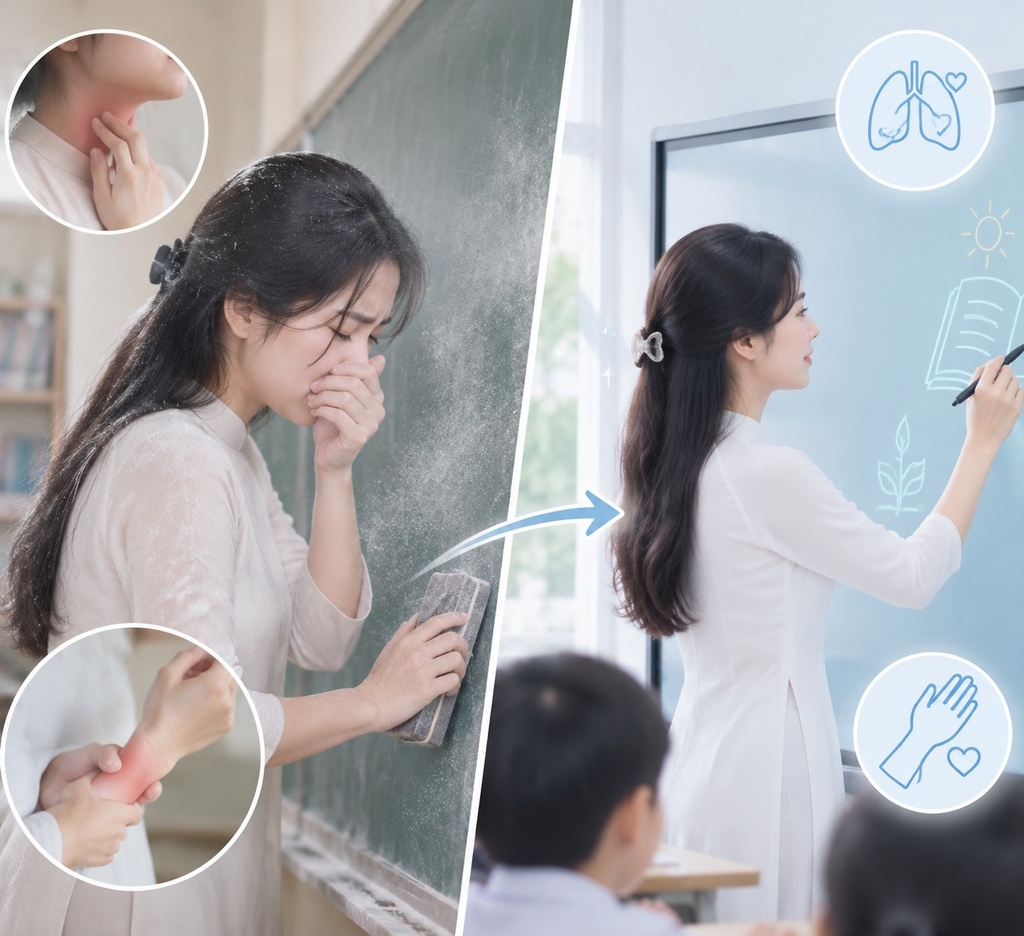 Nỗi ám ảnh bụi phấn và đau mỏi cổ tay mỗi tiết dạy