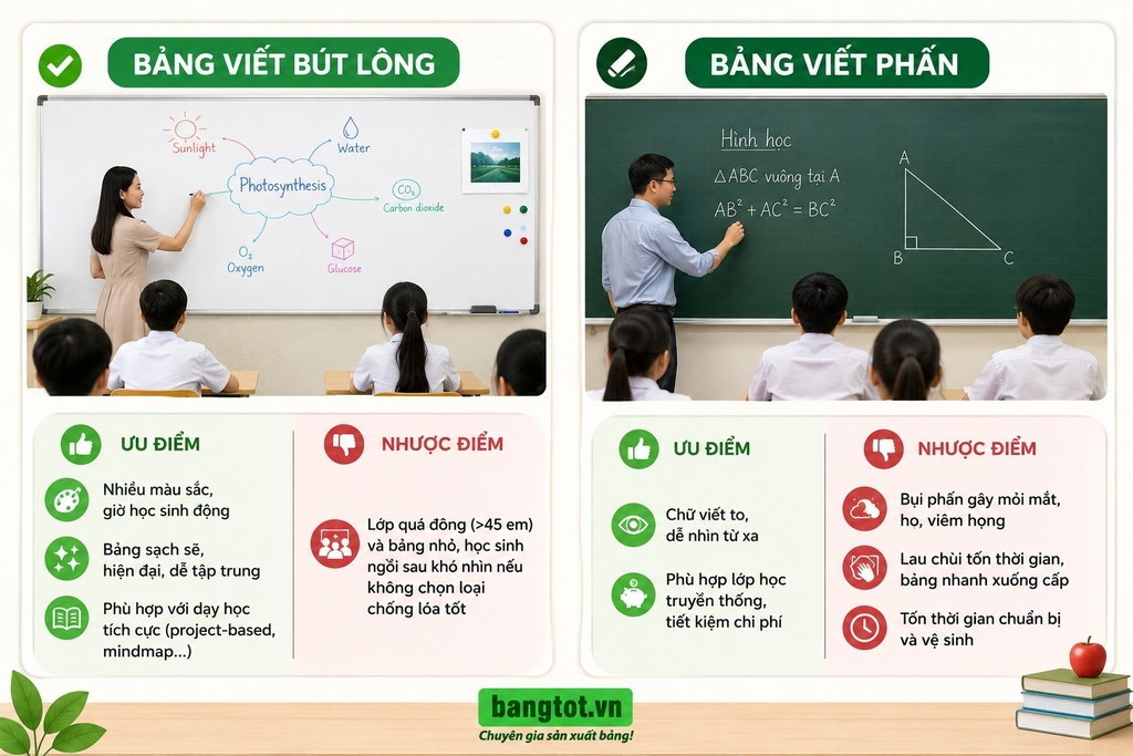 So sánh chi tiết bảng từ xanh và bảng viết bút lông