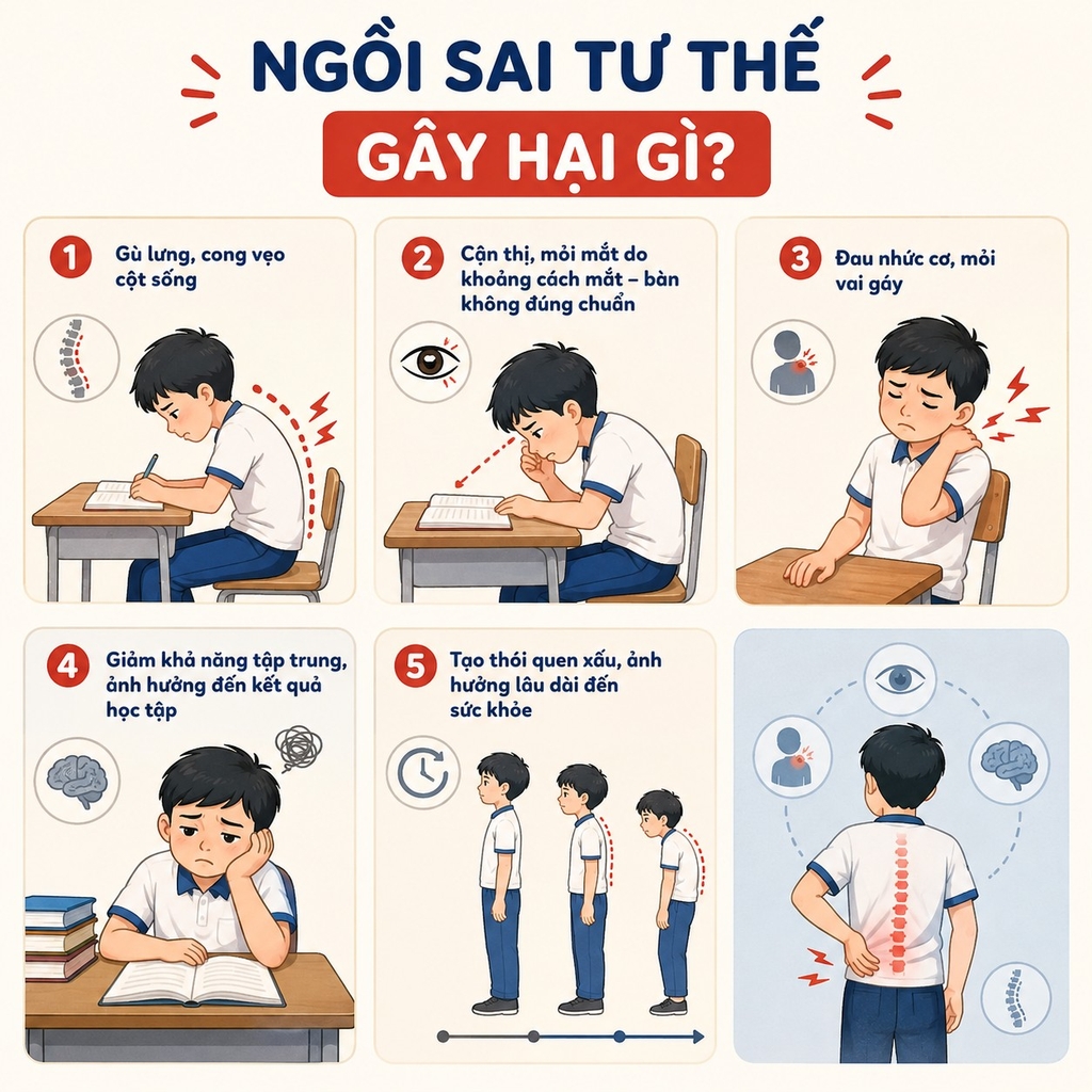 Bàn ghế không đạt chuẩn ảnh hưởng xấu tới sức khỏe học sin