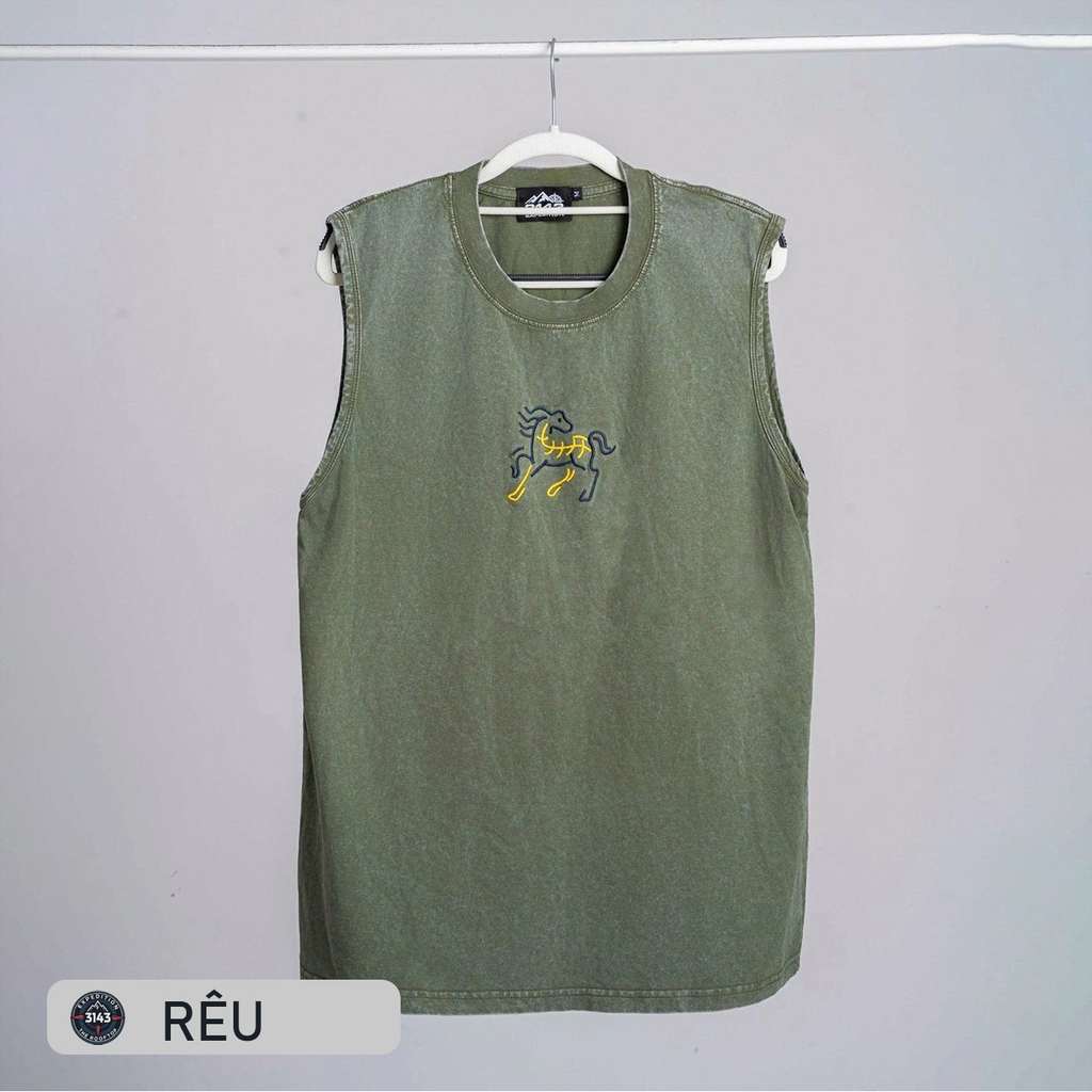 Áo Tanktop Wash Nam thêu ngựa Vintage - EX3