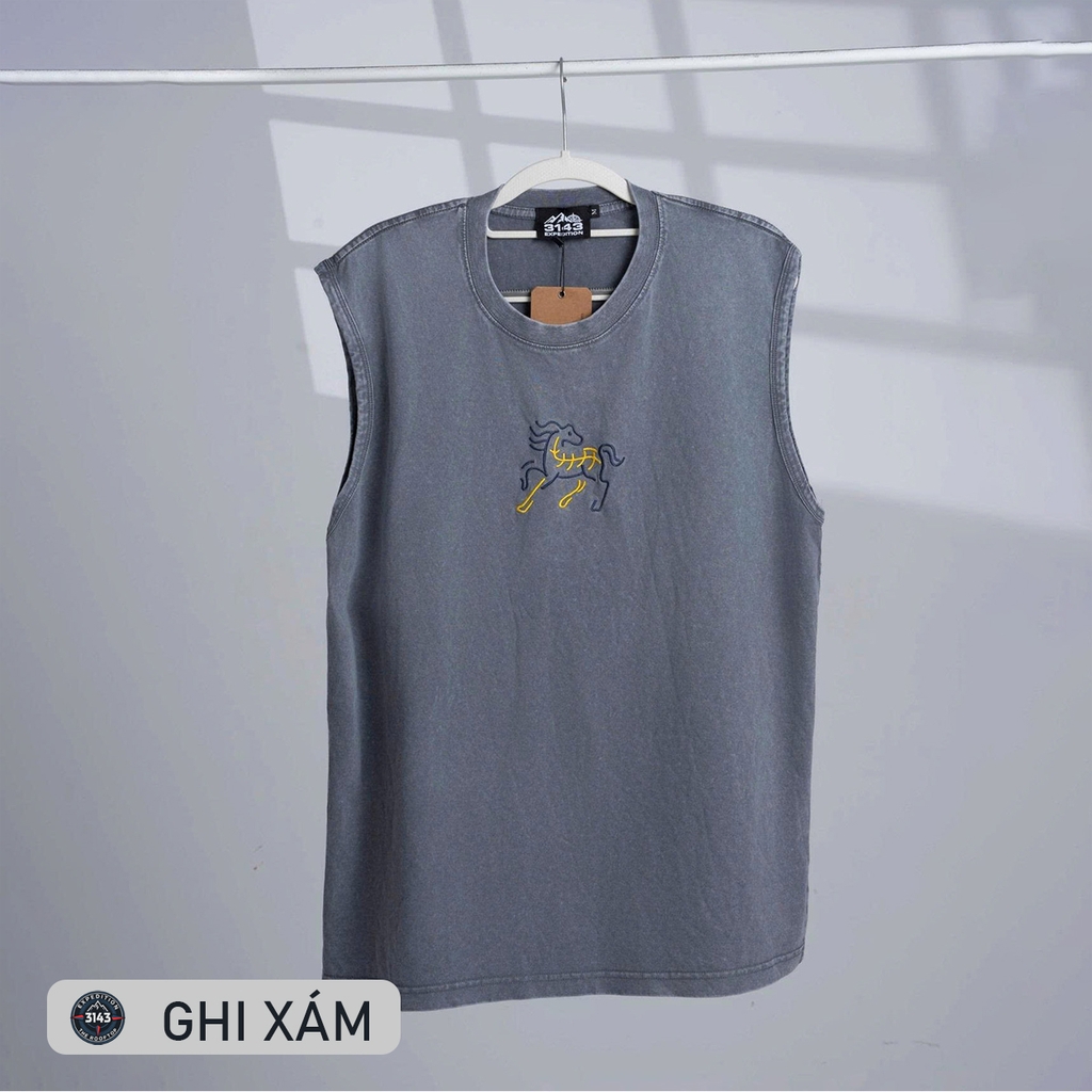 Áo Tanktop Wash Nam thêu ngựa Vintage - EX3