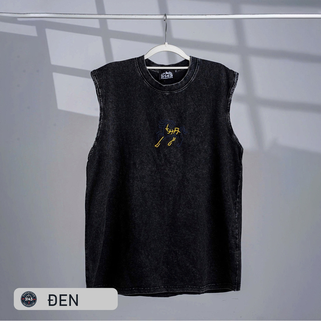 Áo Tanktop Wash Nam thêu ngựa Vintage - EX3