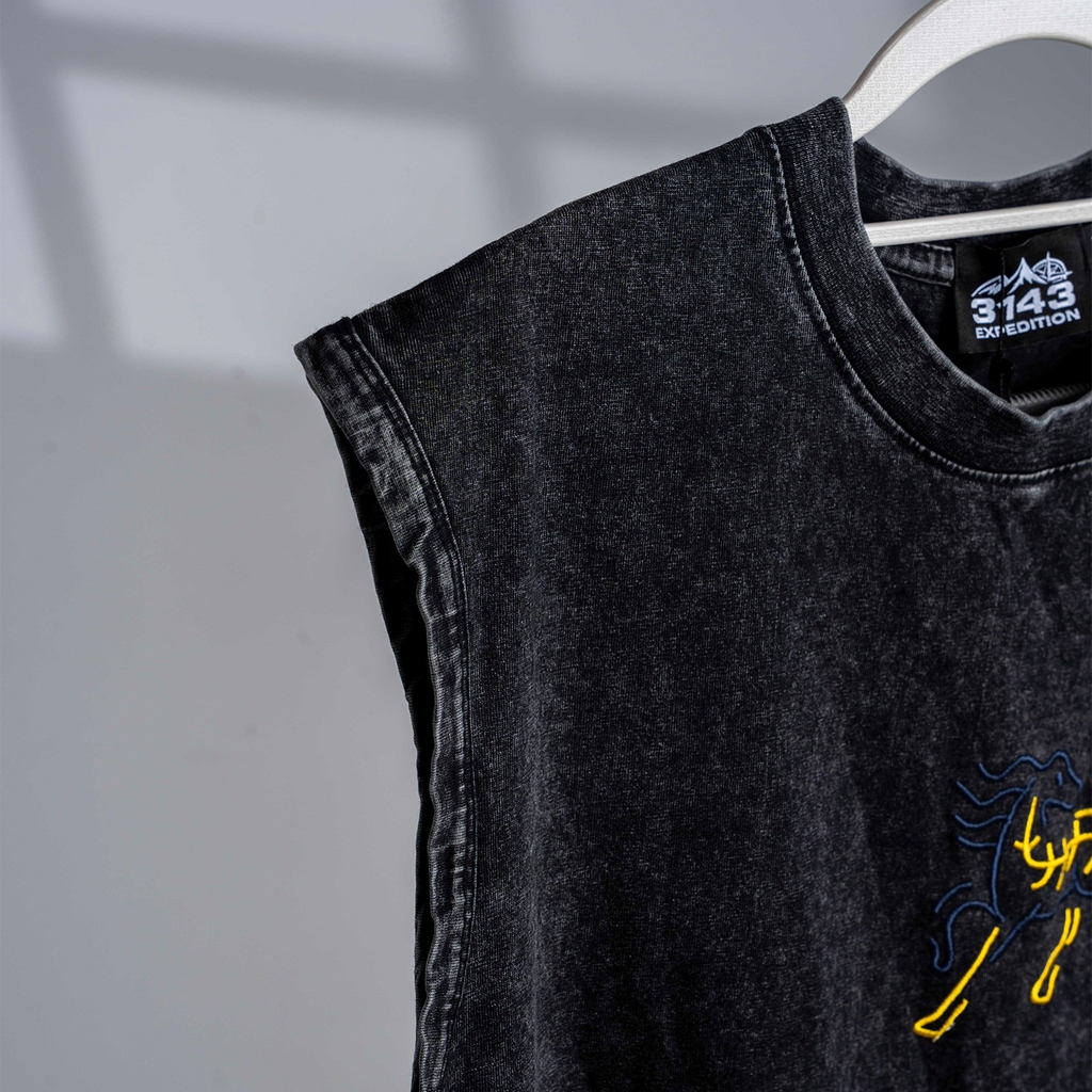 Áo Tanktop Wash Nam thêu ngựa Vintage - EX3