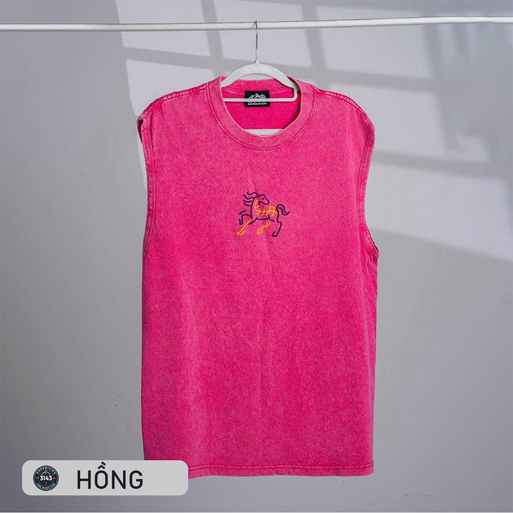 Áo Tanktop Wash Nam thêu ngựa Vintage - EX3