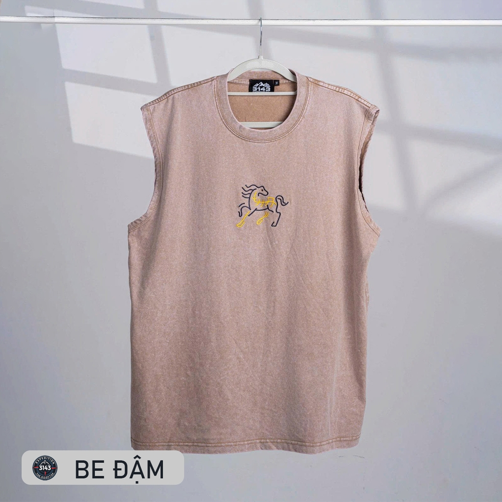 Áo Tanktop Wash Nam thêu ngựa Vintage - EX3