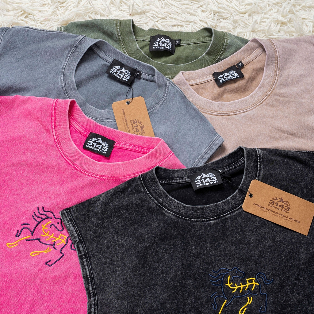 Áo Tanktop Wash Nam thêu ngựa Vintage - EX3
