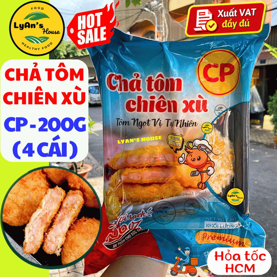 Chả Tôm Chiên Xù 200g (4 Cái) - Nguyên liệu Bánh Hamburger, Sandwich, Bánh Tacos, Ebi Katsu Chiên Giòn