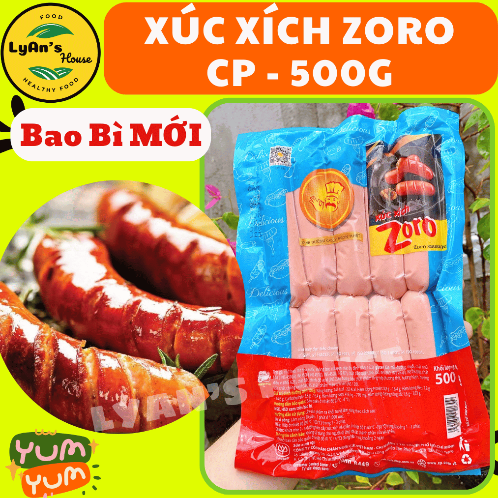 Xúc Xích ZORO CP 500g (10 Cây) - Sausage Ăn Vặt Cho Quán Ăn, Bánh Tacos