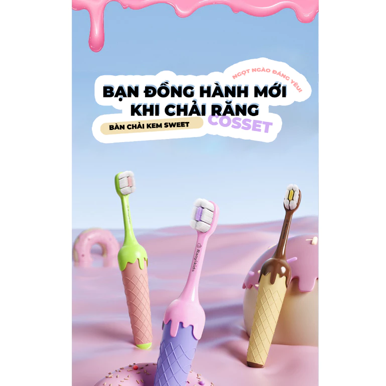 Bàn chải kem que đánh răng trẻ em màu hồng