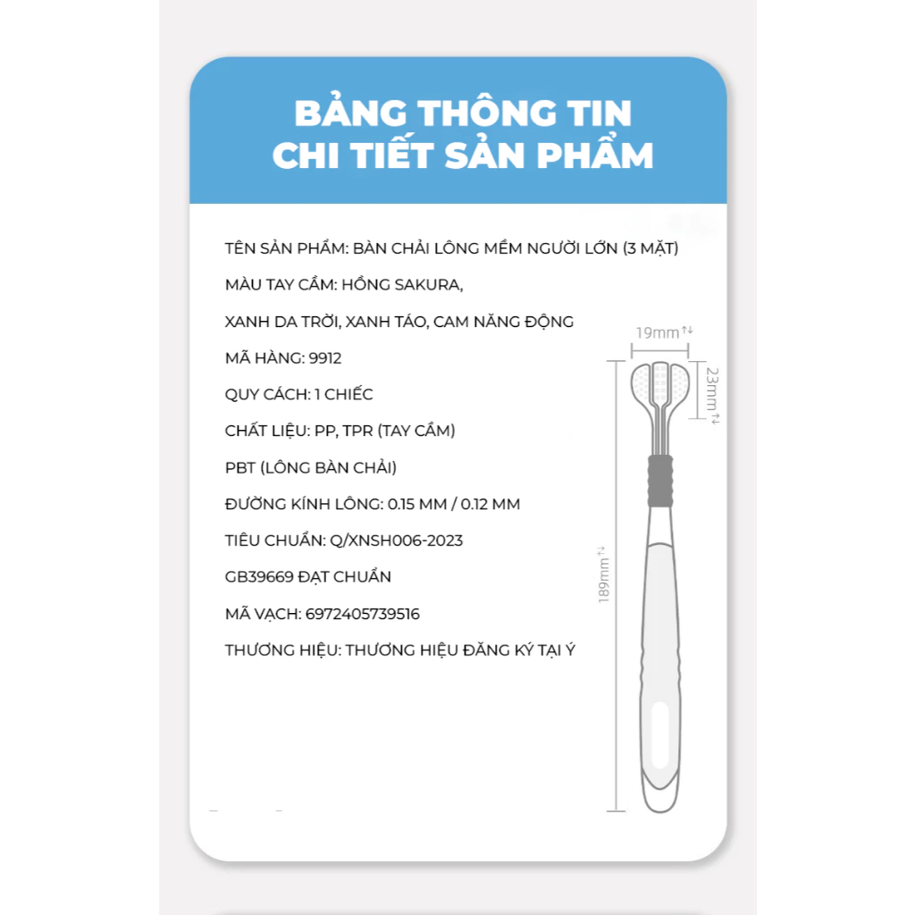 Bàn chải đánh răng 3 mặt - Cam