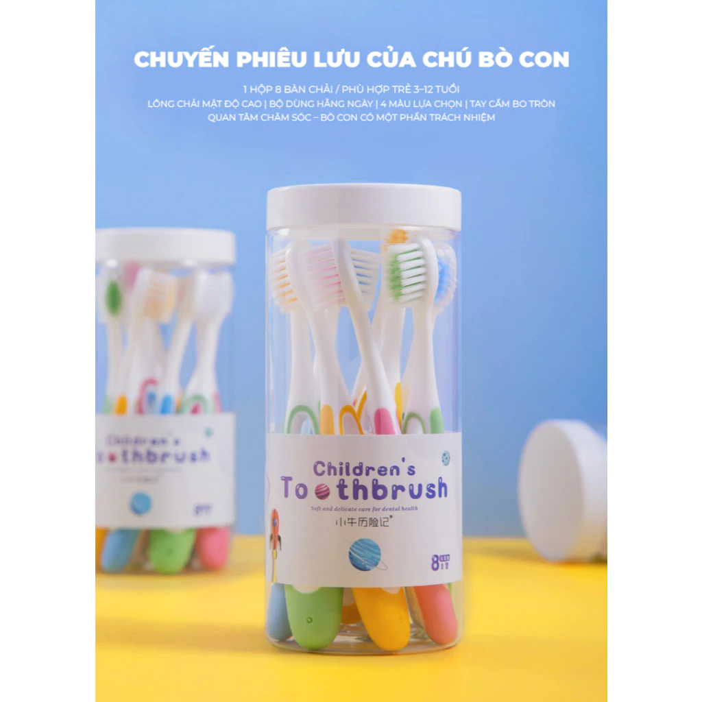 Hộp 8 bàn chải trẻ em màu sắc