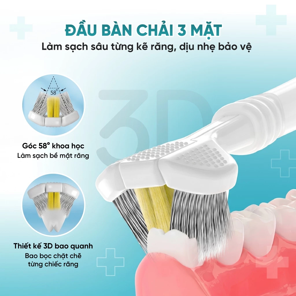 Bàn chải đánh răng 3 mặt - Xanh Dương