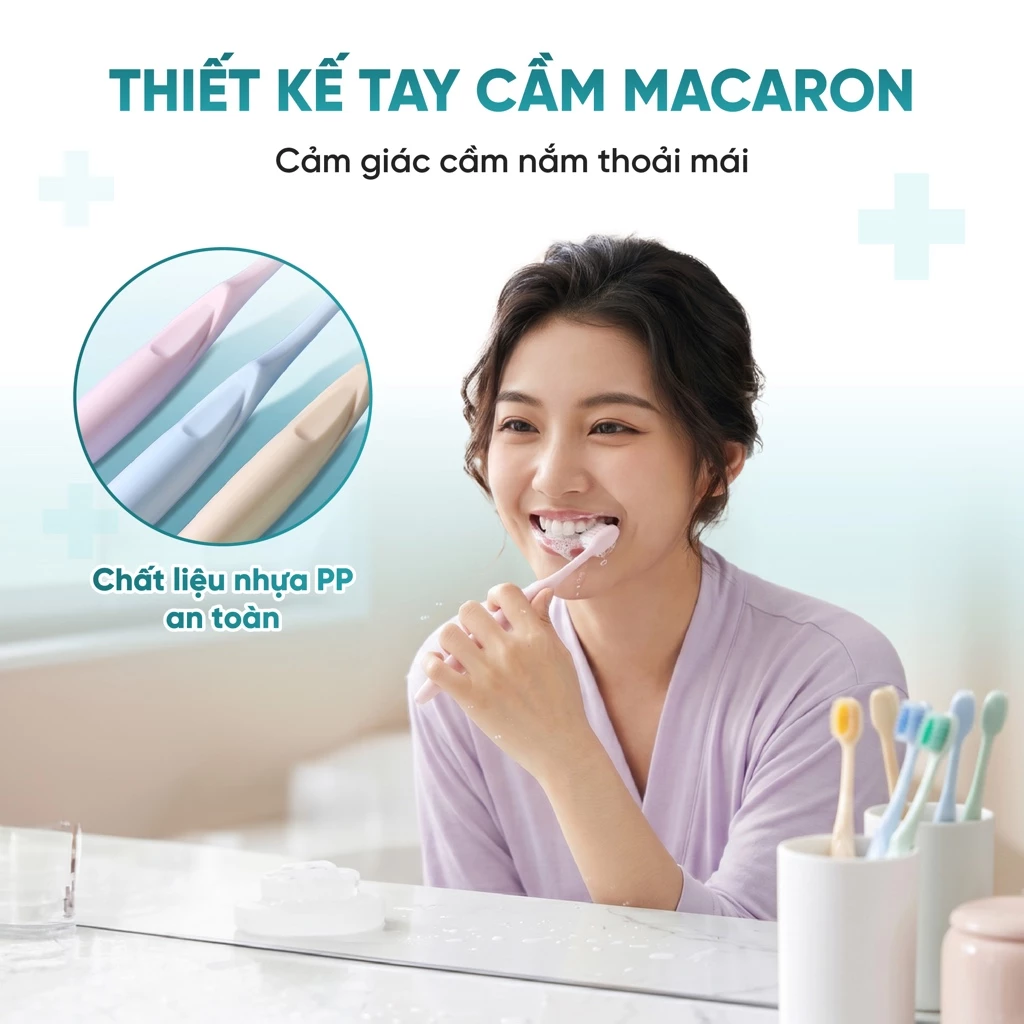Bộ 2 chiếc bàn chải thon dài màu xanh lá và vàng