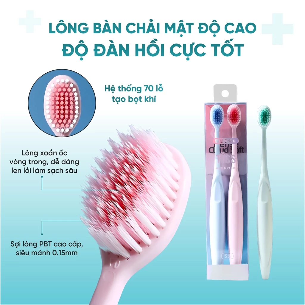 Bộ 2 chiếc bàn chải thon dài màu xanh lá và vàng