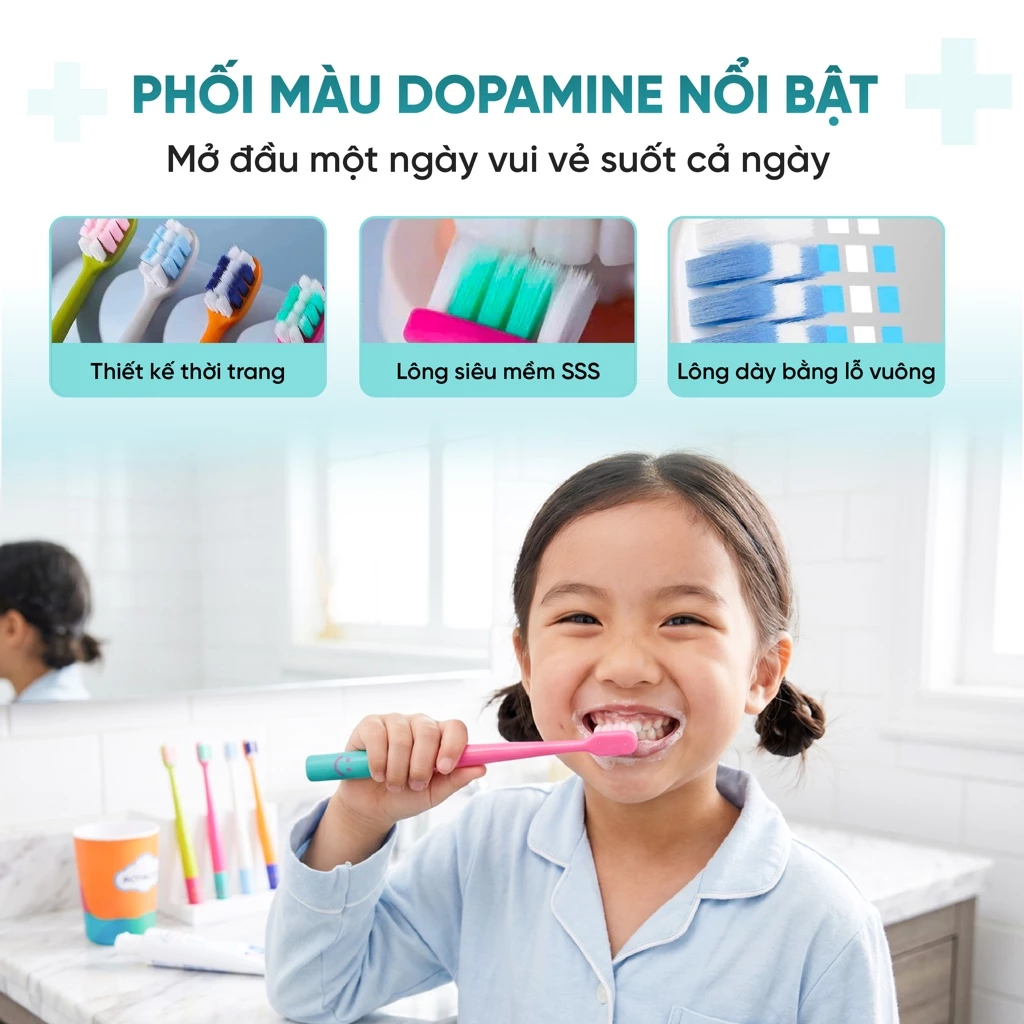 Bàn chải tay cầm mặt cười màu đỏ hồng