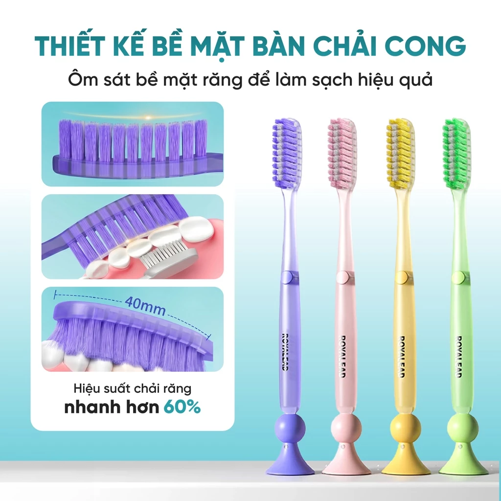 Bộ 2 bàn chải có giác hút màu vàng và tím