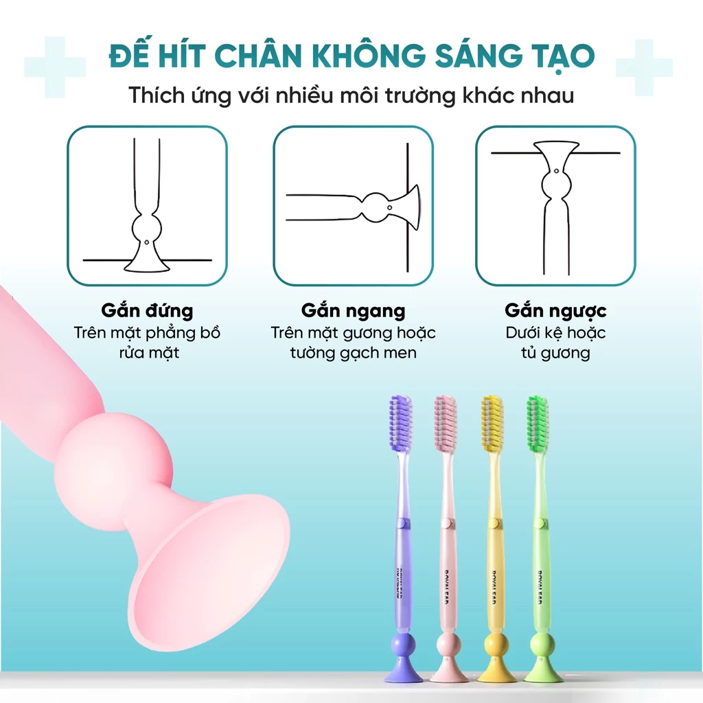 Bộ 2 bàn chải có giác hút màu hồng và xanh lá cây