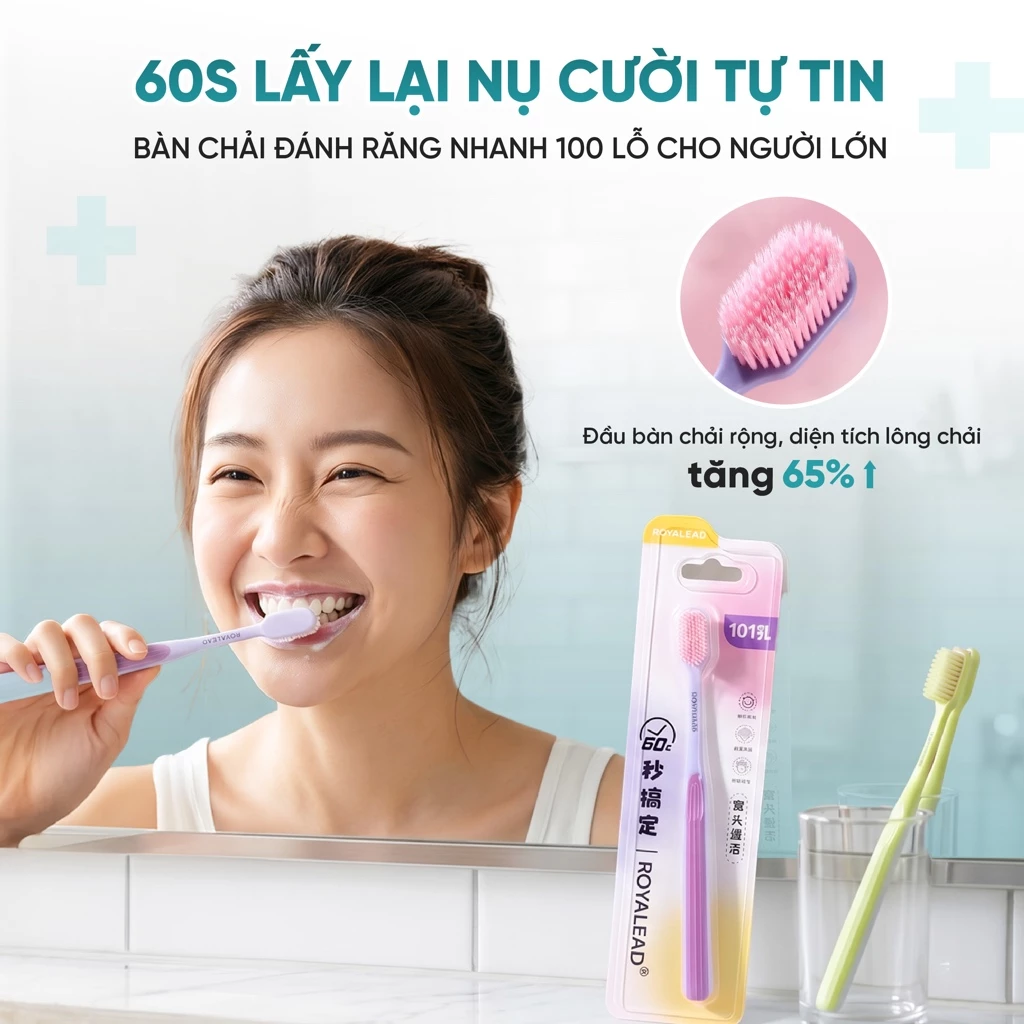 Bàn chải đánh răng người lớn màu xanh lá cây với 100 lỗ