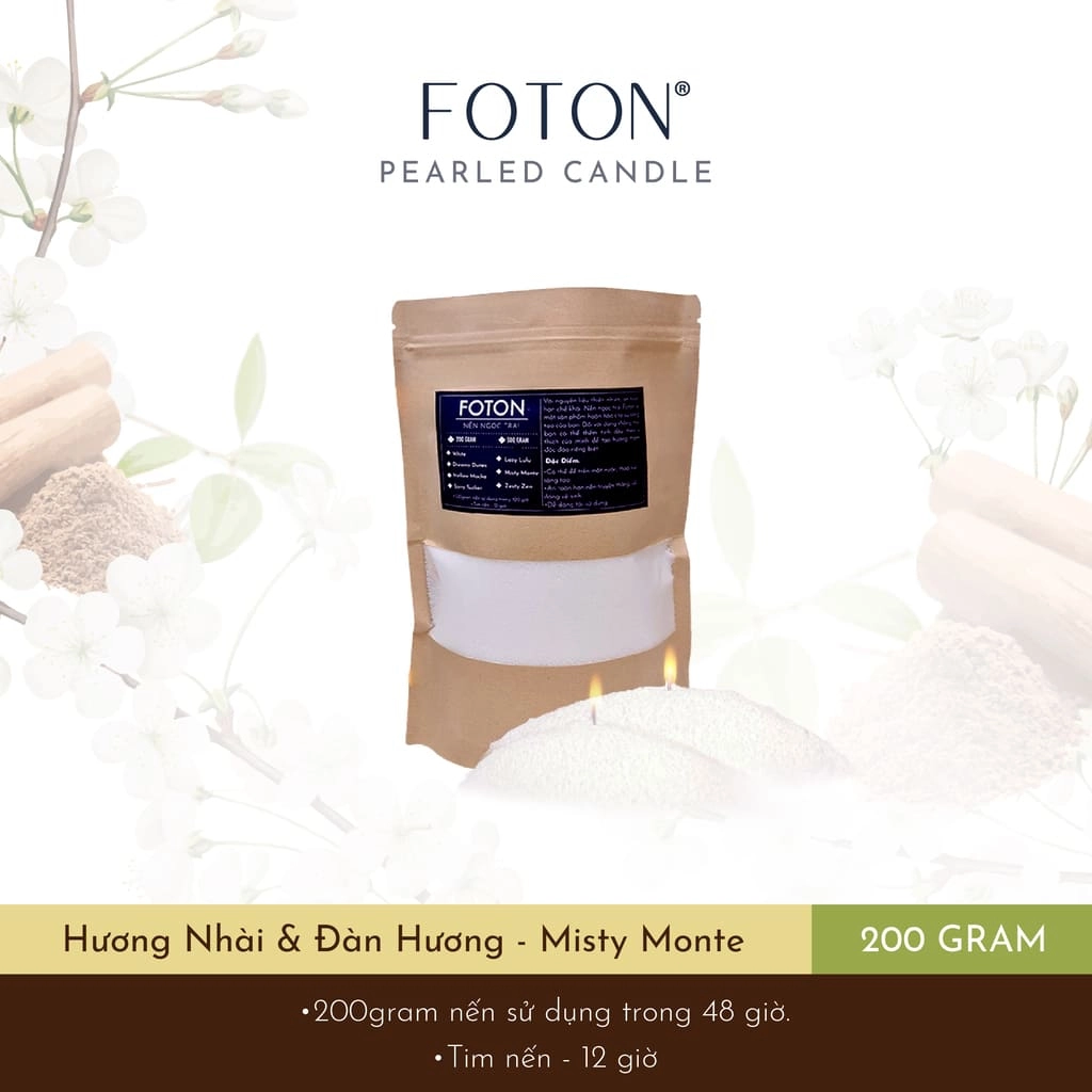 Nến ngọc trai hương nhài và đàn hương Misty Monte Foton