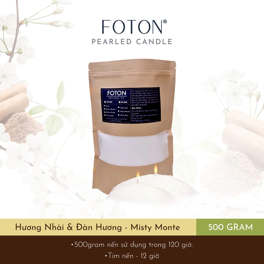 Hình ảnh thực tế nến ngọc trai hương nhài và đàn hương Misty Monte Foton